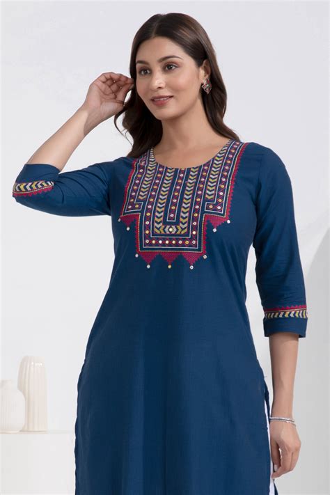 Buy Navy Cotton Kurta for Women Online | Best Festive Kurta – Maybell ...