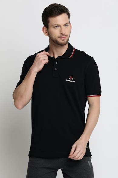 Buy Men Black Solid Polo Neck T-Shirts Online - 619156 | Van Heusen