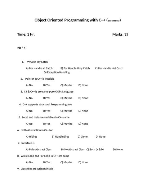 Object Oriented Programming With C++(20MSIM1H02) - Object Oriented ...