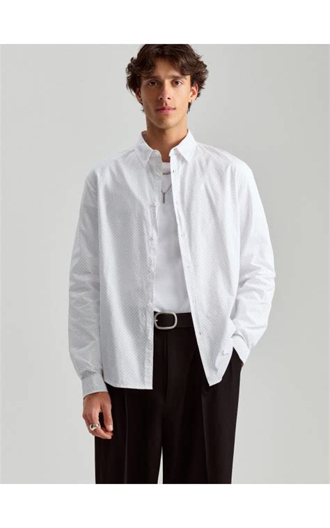 Wzorzysta koszula slim fit z popeliny biała - HOUSE - 623BX-MC2