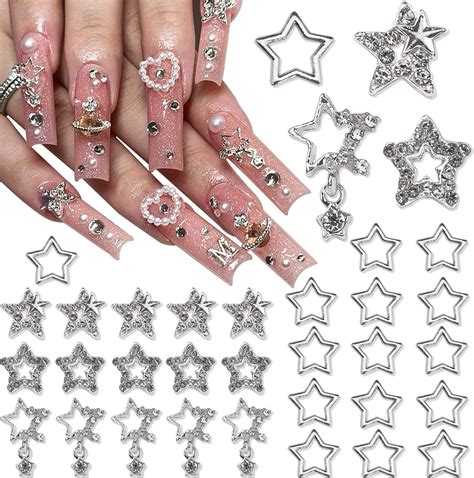 Amazon.com: YAEISM 30PCS Star Nail Charms 3D Alloy Nail Art Charms 4 ...