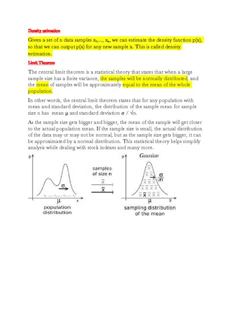 Density Estimation and Central Limit Theorem Overview - Studocu