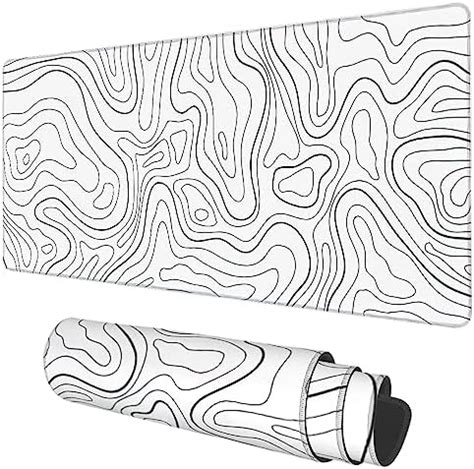 Desk Mat, White Topographic Contour Map Extended Gaming Mouse Pad Large ...