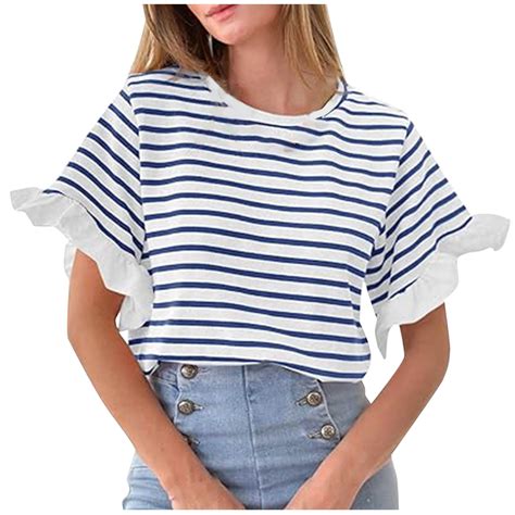 Light Royal Blue Casual T Shirts for Women Fall Summer Short Sleeve ...