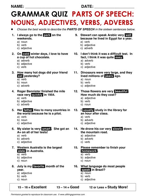 Parts Of Speech Paragraph Quiz at Jack Radcliffe blog