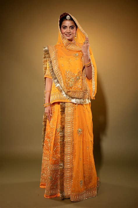 kesariya Pure Silk Satin zardozi handwork rajputi Poshak with Pure odh ...