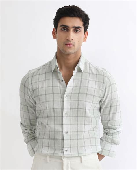 Rare Rabbit Men's Tropea Light Green Cotton Checked Print Regular Fit