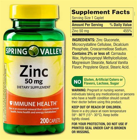 Zinc 50mg Supplement for Adults (Zinc Gluconate) - 200 Caplets | 6 Months Supply + Vitamin Pouch ...