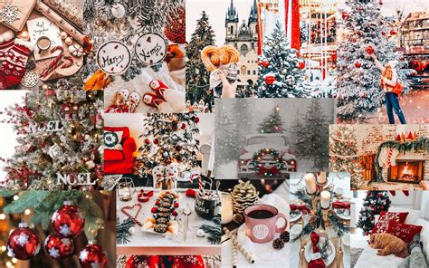 Download Aesthetic Christmas Tree Decoraction Collage Laptop Wallpaper ...