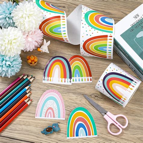 Buy 69 Feet Boho Rainbow Bulletin Board Borders Rainbow Staight Borders ...