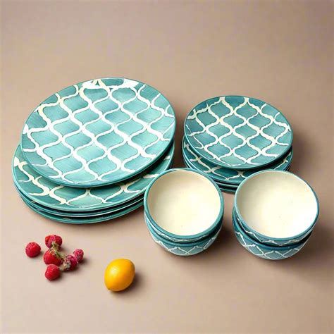 Banjara Market | Aqua Moroccan Dinner Set (Set of 12)