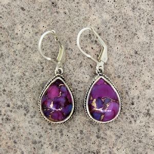 Buy Purple Copper Turquoise and Sterling Silver Earrings, Teardrop ...