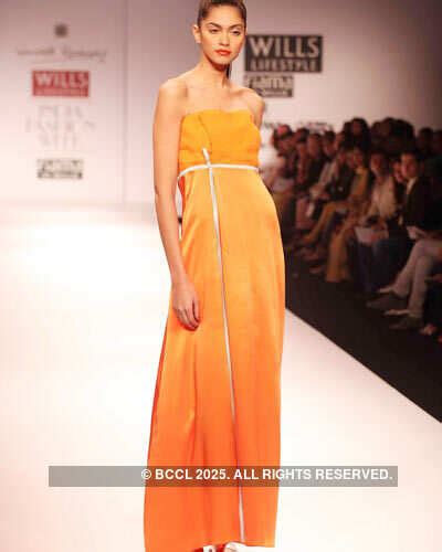 A model presents a creation by designer Wendell Rodricks on Day 1 of ...