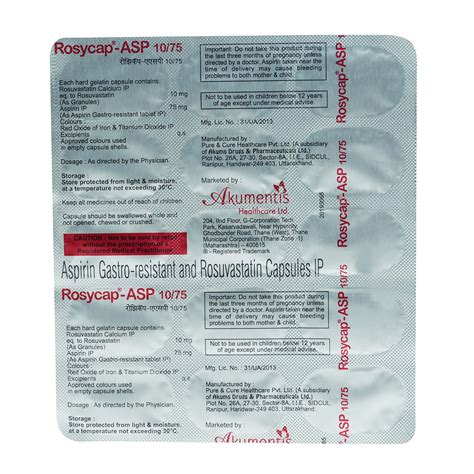 Rosycap ASP 10/75 Capsule | Uses, Side Effects, Price | Apollo Pharmacy