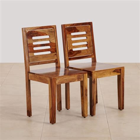 Buy (Refurbished) Adana Set of 2 Sheesham Wood Dining Chairs - Brown ...