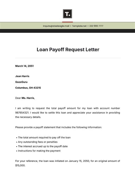 Payoff Letter Template - Templates.maexproit.com