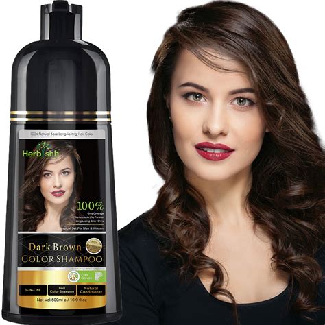 Herbishh Dark Brown Color Shampoo for Grey Hair – Ammonia-Free Hair Dye ...