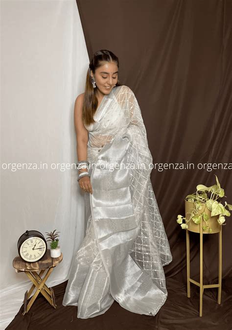 White Organza Weaving Saree With Sequence Work – Orgenza Store