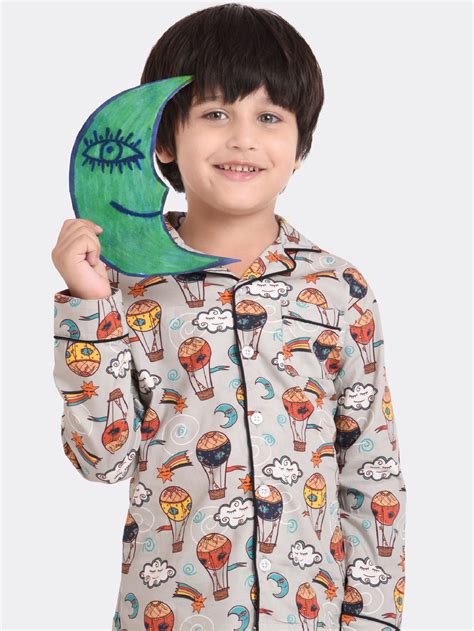 Sky Balloon Grey Printed Nightsuit Set - koochi Poochi