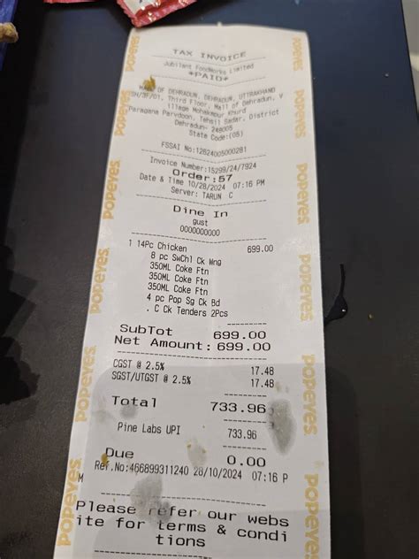 Menu at Popeyes - Famous Louisiana Chicken, Dehradun