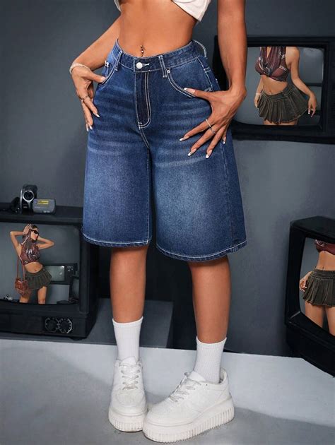 SHEIN ICON Women Bermuda Loose Fit Casual Denim Shorts With Pockets ...