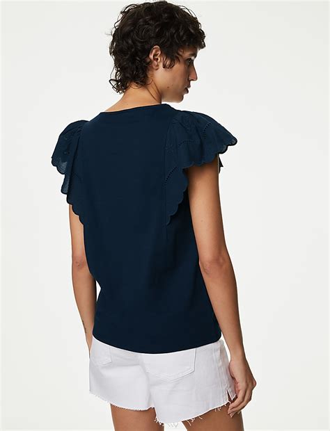 Buy Pure Cotton Broderie Detail Top at Marks & Spencer