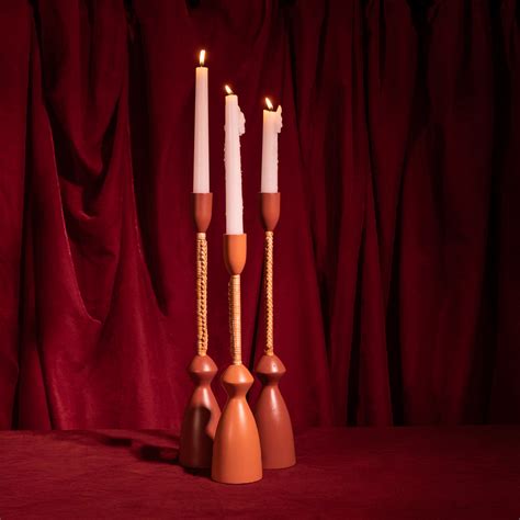 Terracotta and Rattan Candle Stands with Candle – vVyom