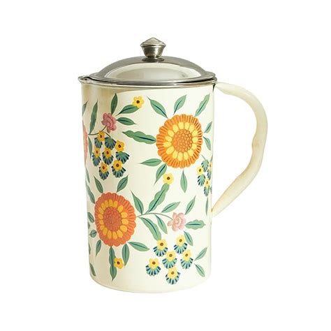 Chumbak's Handpainted Marigold Steel Pitcher | White : Amazon.in: Home ...