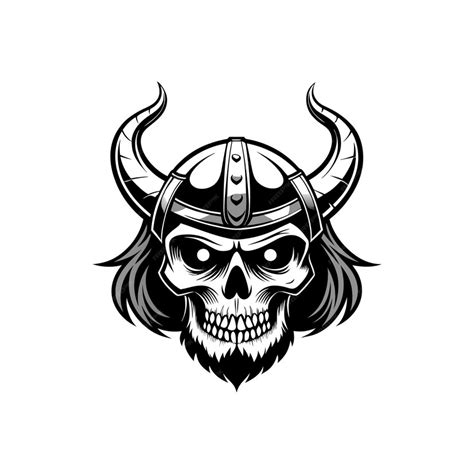 Crâne en cornes avec Vikings crâne art vectoriel silhouette logo design ...