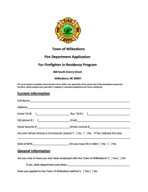 Fillable Online Fire Department Application For Firefighter in ...