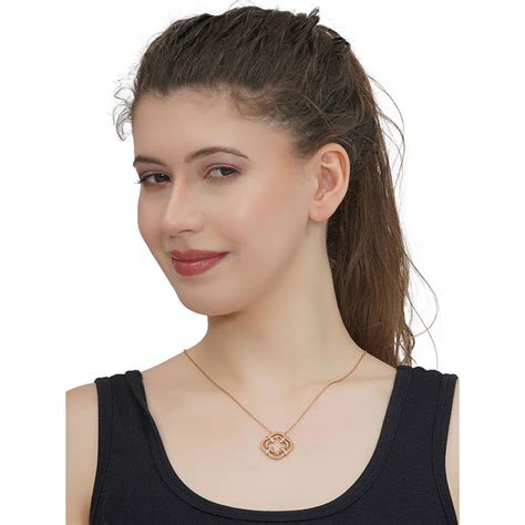 Buy Carlton London White Rose Gold Plated Stones Necklace Online
