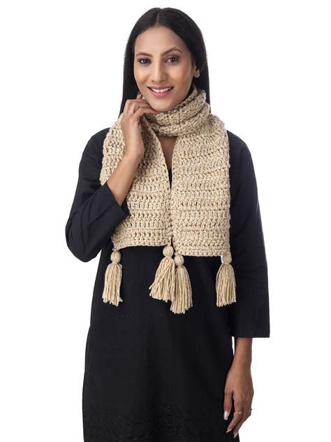 Subtle Sand Brown Crocheted Unisex Scarf - Buy Scarf Online – Happy ...