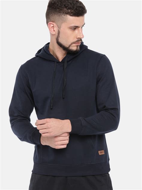 Buy Roadster Men Navy Blue Solid Hooded Sweatshirt - Sweatshirts for ...