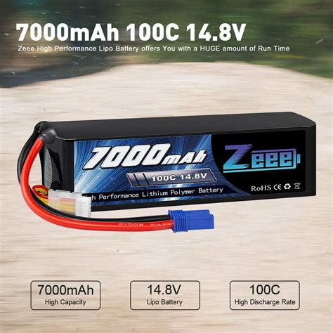 Buy Zeee 14.8V Lipo Battery 4S 100C 7000mAh Soft Case Battery with EC5 ...