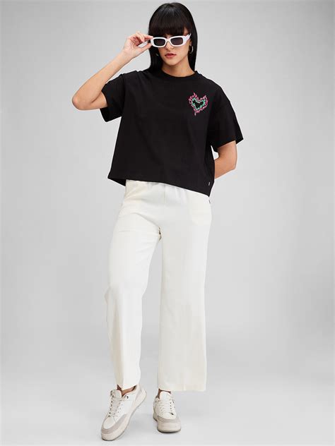 Spykar White Wide Leg High Rise Knit Trackpants For Women