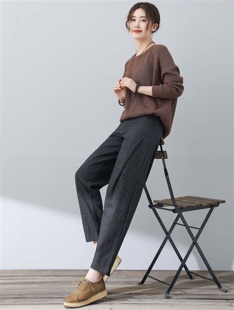 Wool Pants, Long Wool Pants, Gray Wool Pants, Womens Winter Wool Pants ...