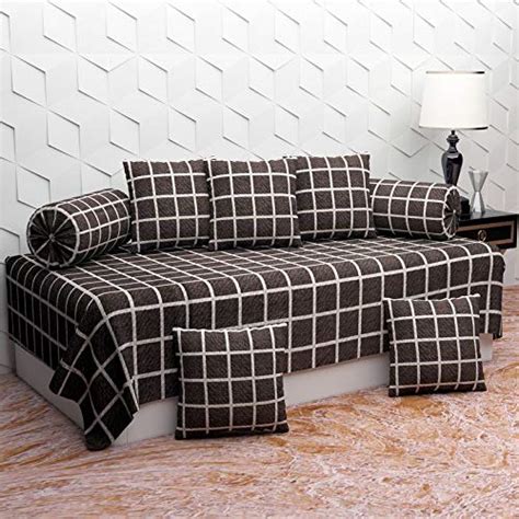 Flourishing Home Check Microfiber Printed Diwan Set 8 Pieces, 1 Single ...