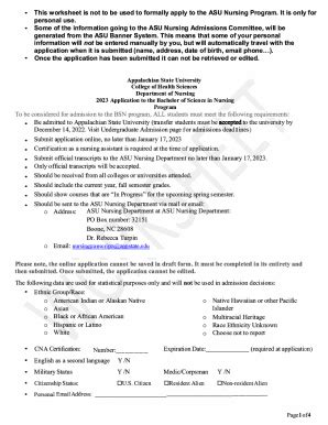 Fillable Online nursing appstate This worksheet is not to be used to ...