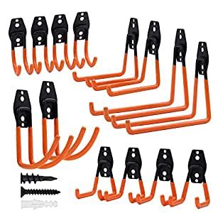 Garage Hooks 14 Pack,Utility Double Heavy Duty Wall Mount Steel Hooks ...