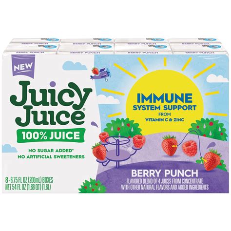 Juicy Juice 100% Juice Immune System Support from Vitamin C and Zinc, Berry Punch, 8 Count, 6.75 ...
