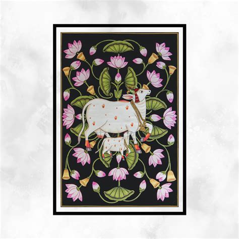 Pichwai Sacred Kamdhenu Cow with Calf Indian Art for Wall Decor - Vast ...