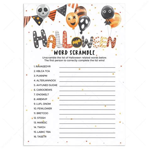 Halloween Word Scramble FREE Halloween Word Scramble Printable (Game