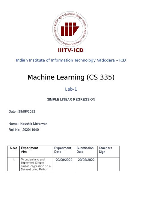 202011 040 Lab1 ML - ML practical report - Indian Institute of ...