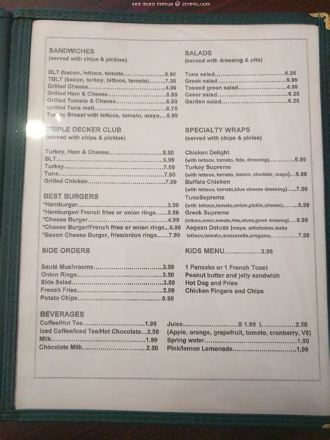 Menu at Classic Cafe, Arlington, Massachusetts Ave