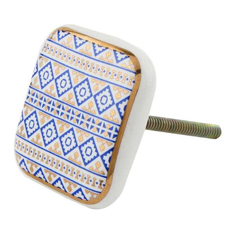 Blue Border Design Square Ceramic Dresser Knob