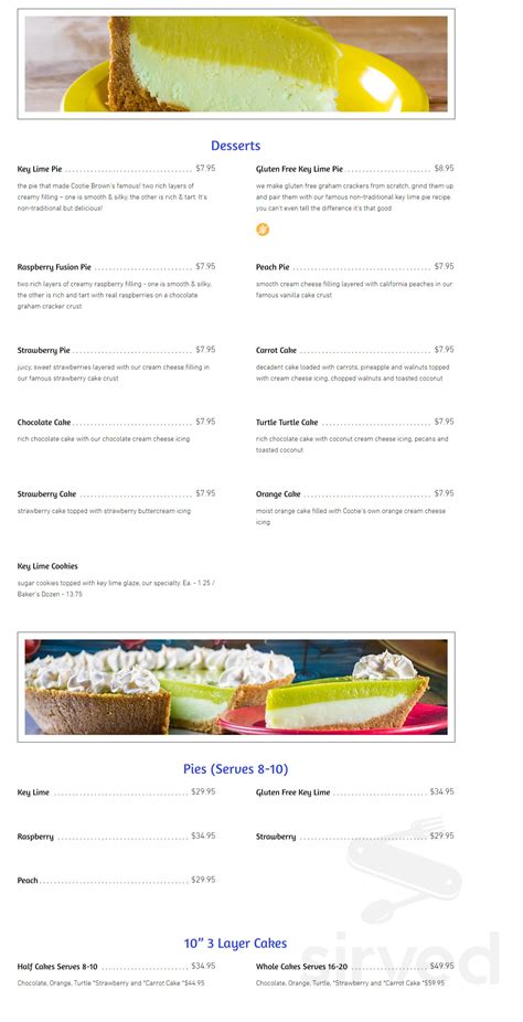 Cootie Browns Menu