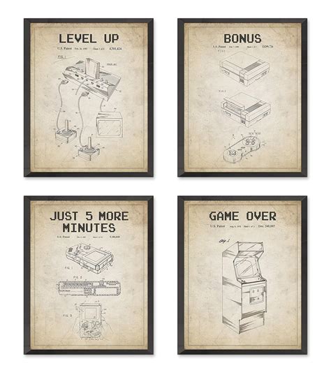 Buy Gamer Gaming Retro Wall Patent Art Prints with Slogans, Set of 4 ...