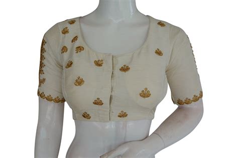 White High Neck Embroidered Readymade Blouse: Mirror Detail, Indian Cr ...