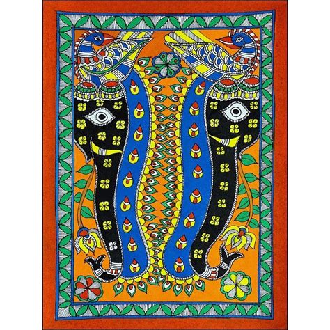 Bird and Elephant , Madhubani Art, Mithila Painting, Indian Traditiona ...