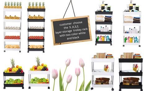 AEXONIZ TOYS Plastic Kitchen Storage Trolley Rack with Wheels, Slide ...